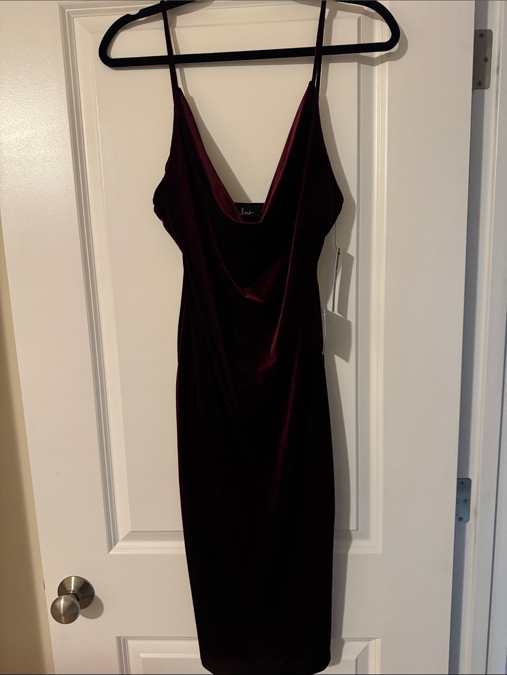 Lulu's Burgundy Velvet Cowl Midi Dress